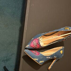 Penny Loves Kenny Blue Denim Heart Heels